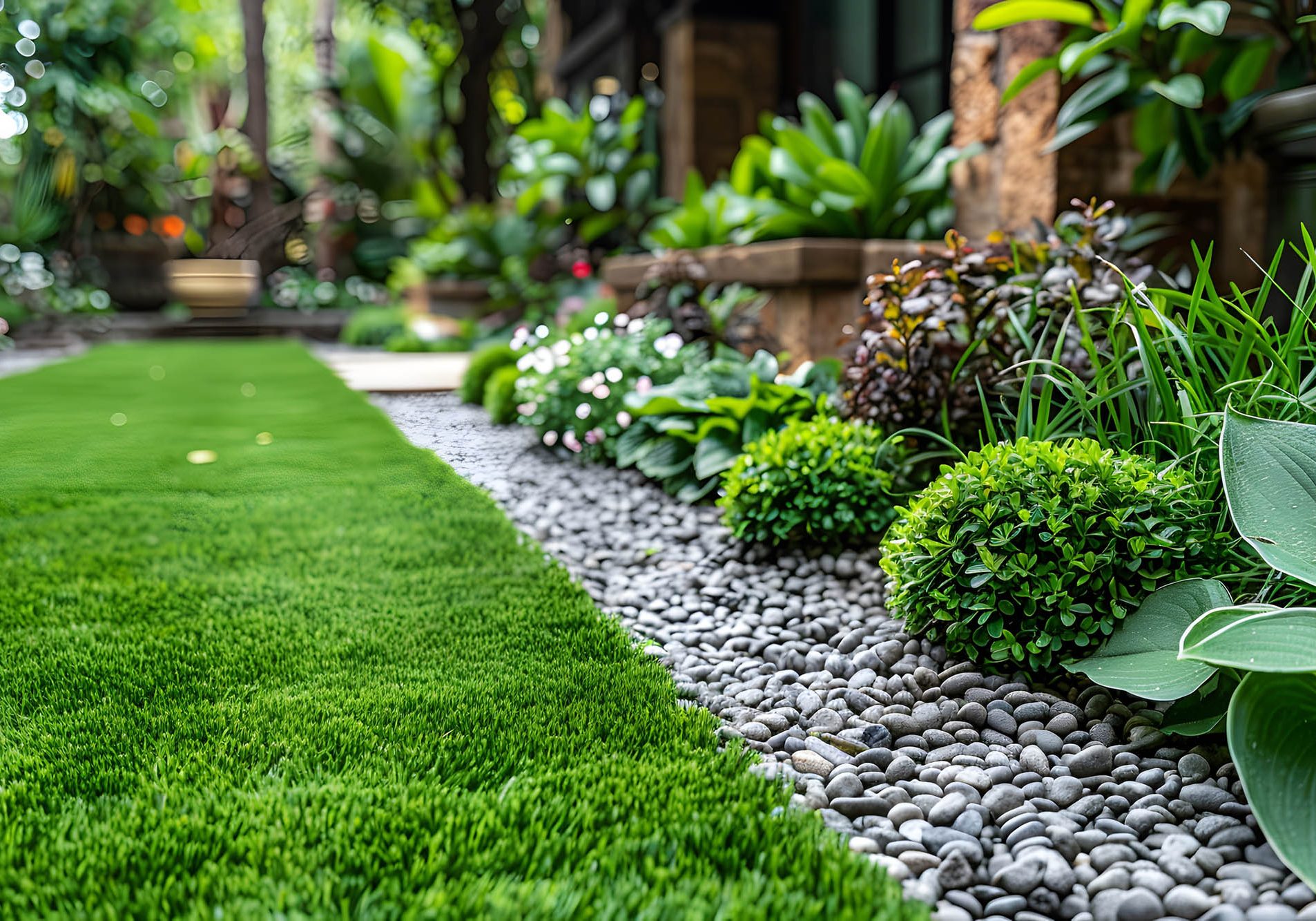 Garden plants in stones